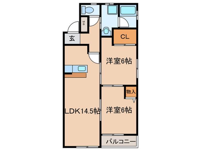 ガウディオグリ(2LDK/1階)の間取り写真