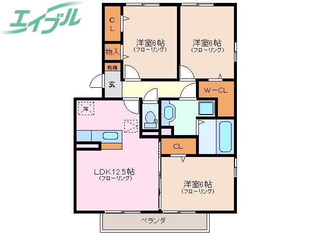 カーサ フェリーチェ(3LDK/2階)の間取り写真