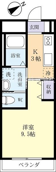 陽光台コートテラス(1K/3階)の間取り写真