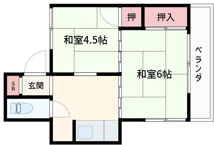 第二中川荘(2K/2階)の間取り写真