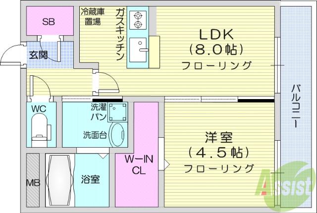 ウィステリア八幡(1LDK/3階)の間取り写真