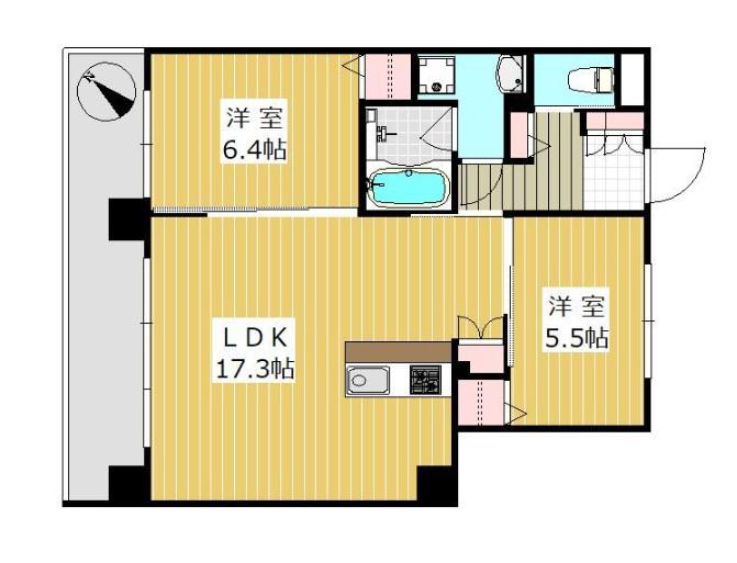 ボヌール博多(2LDK/11階)の間取り写真
