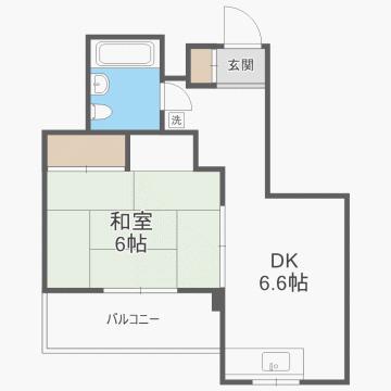 西鉄天神大牟田線 高宮駅(福岡) 徒歩4分 5階建 築44年(1DK/5階)の間取り写真