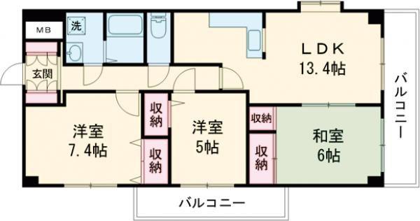 サーパス堀之内(3LDK/8階)の間取り写真