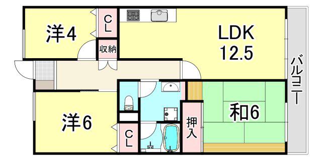 UR武庫川 18号棟(3LDK/4階)の間取り写真