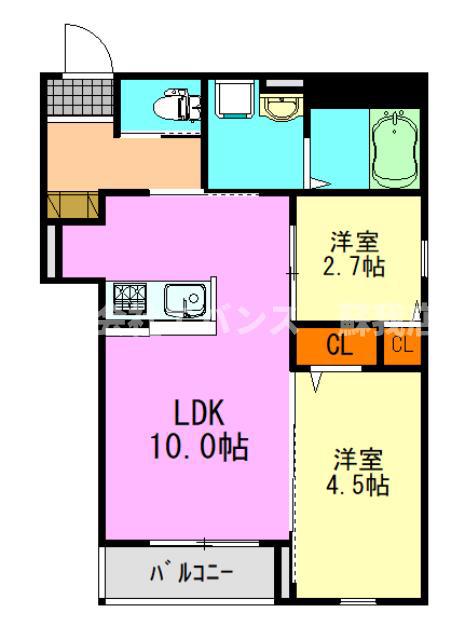ROBOT HOME 亥鼻II(2LDK/3階)の間取り写真