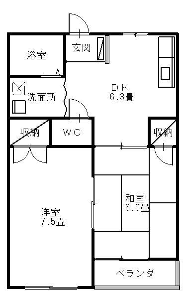 スカイハイツNO.1(2DK/1階)の間取り写真