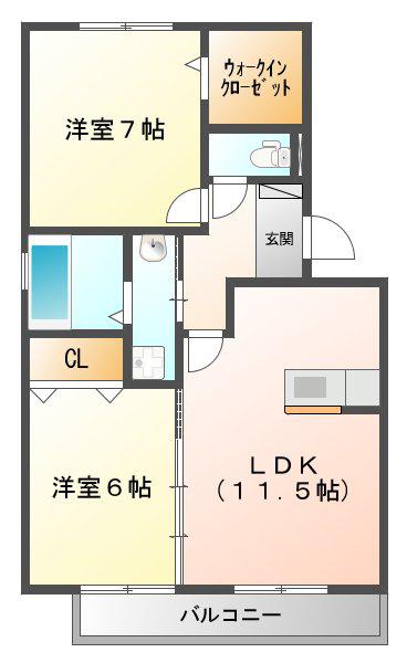 メルベーユMII(2LDK/1階)の間取り写真
