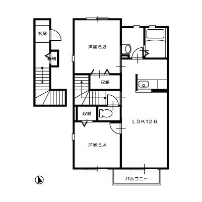 セレーナA棟(2LDK/2階)の間取り写真