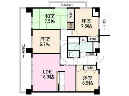 ダイアパレス築地(4LDK/13階)の間取り写真