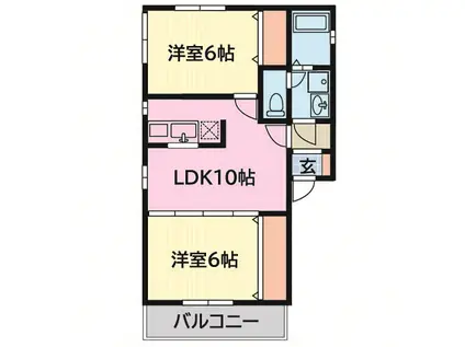 パンセコート(1LDK/2階)の間取り写真