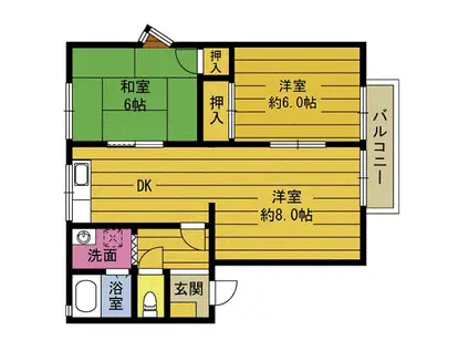 フレグランス十王B(2LDK/2階)の間取り写真