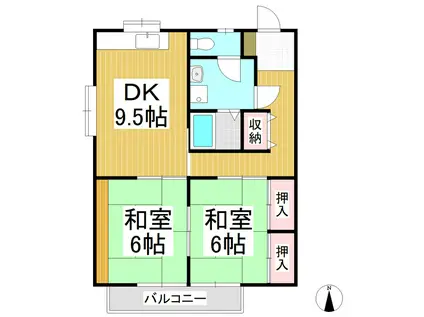 クワバラニューハイツ(2DK/1階)の間取り写真