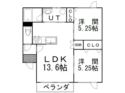 ＪＲ根室本線 釧路駅 バス乗車時間：30分 最寄りバス停で下車 徒歩7分 3階建 築13年(2LDK/1階)の間取り写真