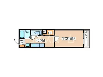 アスタくにづか2番館コート(1K/2階)の間取り写真
