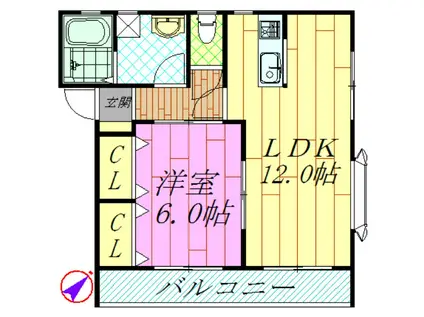 ボナール宇田川C(1LDK/2階)の間取り写真