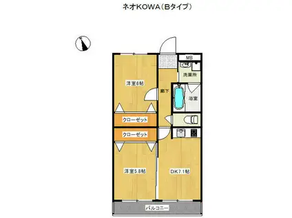 ネオKOWA(2DK/3階)の間取り写真