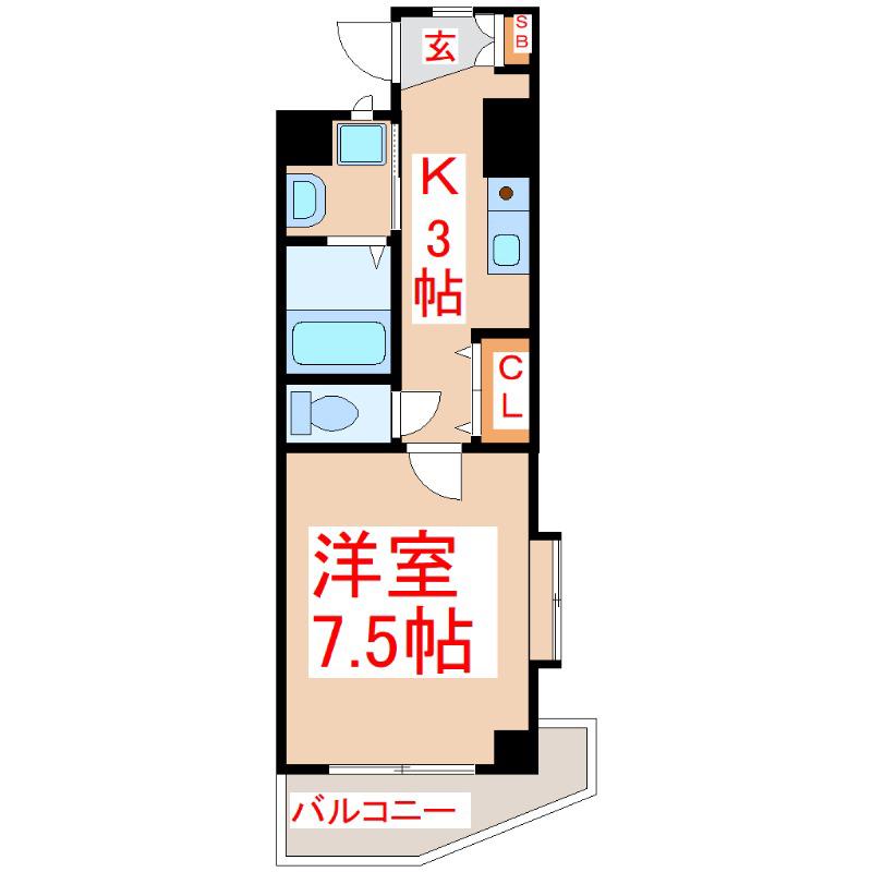 サンパティーク谷山中央(1K/3階)の間取り写真