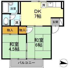 ノーブルハウス A棟(2DK/2階)の間取り写真