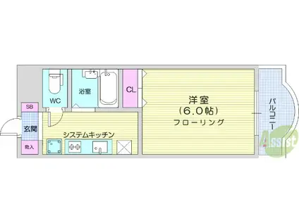 CITY SPIRE仙台(1K/4階)の間取り写真