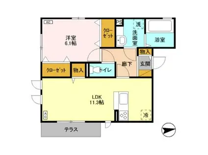 ヒルクレスト A(1LDK/1階)の間取り写真
