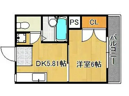 ヒューマンハイツII(1DK/2階)の間取り写真