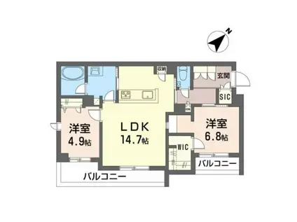フォレナリビエ成城(2LDK/1階)の間取り写真