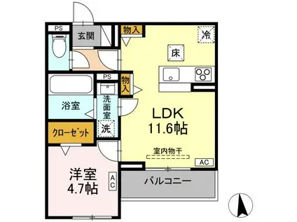 セレスティア福光西 イースト(1LDK/1階)の間取り写真
