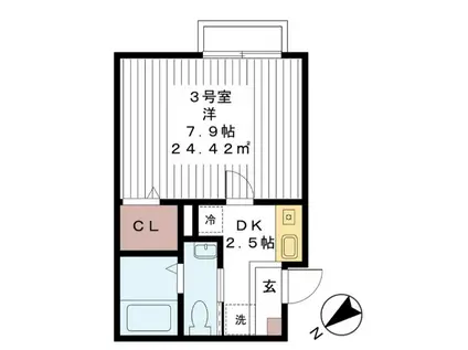 ヴィラ イル マーレ(1K/2階)の間取り写真