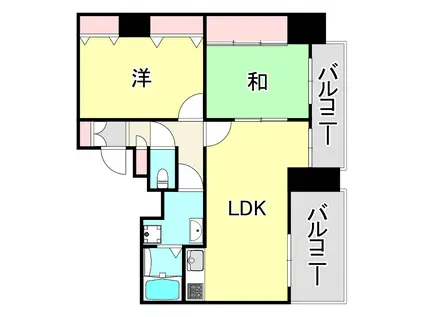 パルシオ三宮フラワーロード(2LDK/11階)の間取り写真