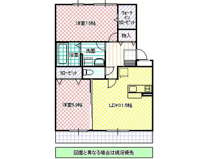 YUKOTO A棟(2LDK/3階)の間取り写真