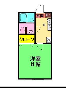ハッピーパル(1K/2階)の間取り写真