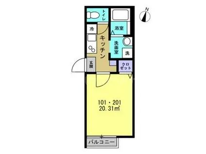 カーサ フェルマータ(1K/1階)の間取り写真