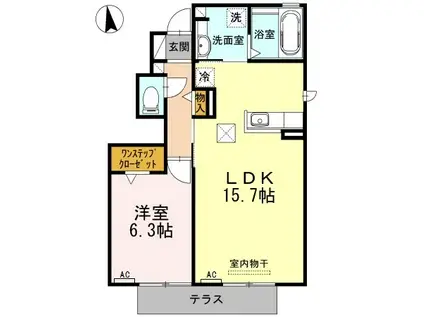 ハイム杉山 A棟(1LDK/1階)の間取り写真