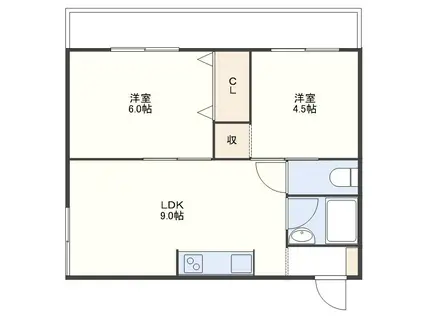 五島ビル(2LDK/6階)の間取り写真