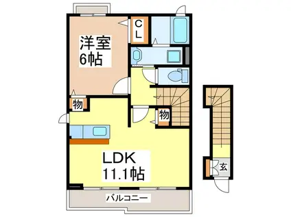 グリーンアベニュー E(1LDK/2階)の間取り写真