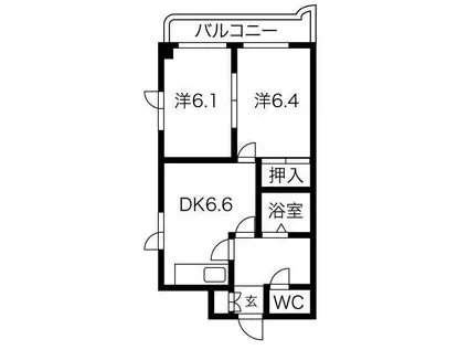ティアラ手稲本町(2DK/3階)の間取り写真