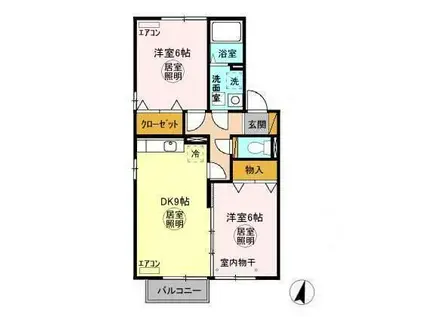 ＪＲ常磐線 水戸駅 バス乗車時間：25分 最寄りバス停で下車 徒歩10分 2階建 築21年(2DK/2階)の間取り写真