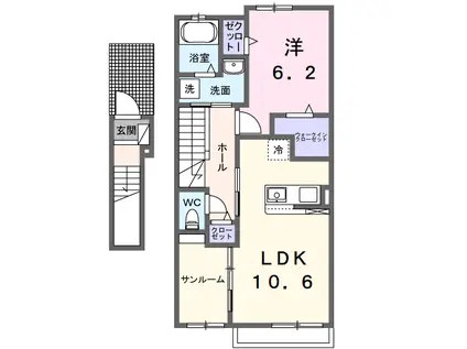 匝瑳市椿1LDK 2024年築(1LDK/2階)の間取り写真