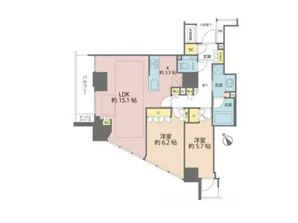 品川タワーレジデンス(2LDK/11階)の間取り写真