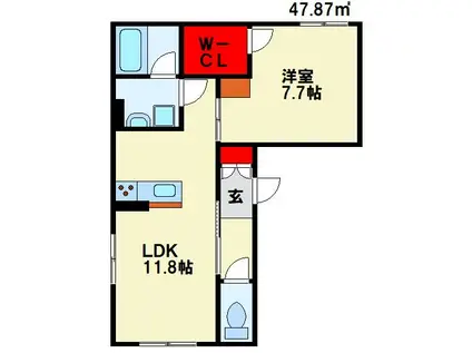 クレスティーク(1LDK/1階)の間取り写真