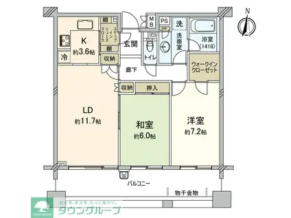 武蔵野フィールドレジデンス(2LDK/4階)の間取り写真