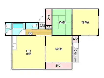 鶴甲コーポ 10号館(3LDK/2階)の間取り写真