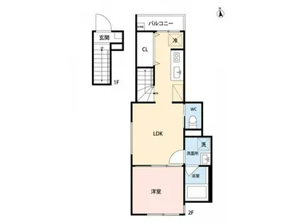 WOOD CREST 天沼 RESIDENCE(1LDK/2階)の間取り写真