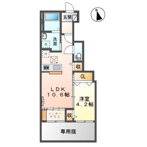 ソランジュ(1LDK/1階)の間取り写真