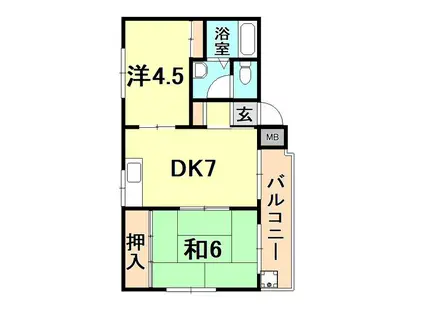 ハイツ室川I(2DK/2階)の間取り写真