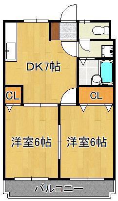 シャトレ若葉(2DK/5階)の間取り写真