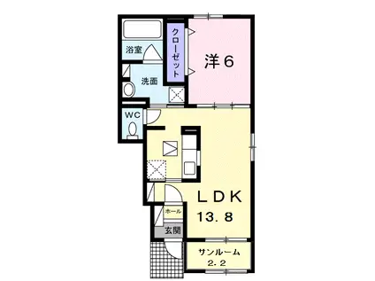 ル リオンII(1LDK/1階)の間取り写真