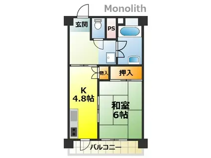 泉北茶山台2丁3番1号棟(1DK/3階)の間取り写真