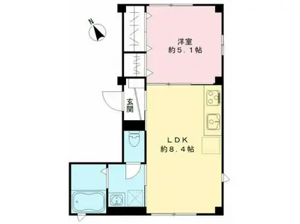 ハイツ高沢(1LDK/2階)の間取り写真